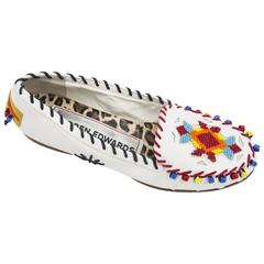 Warren Edwards Handmade White Leather And Beaded Moccasins 10