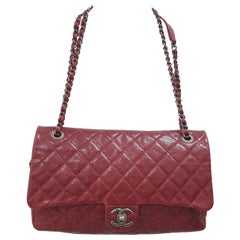 CHANEL Burgundy Classic Easy Flap Caviar Leather Bag 