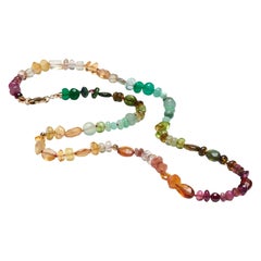 Sapphire and Emerald Beaded Yellow Gold Necklace