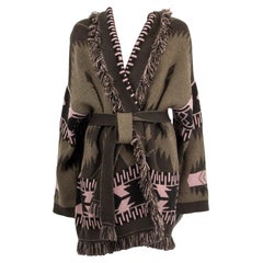 ALANUI green cashmere ICON FRGINED Belted Cardigan Jacket L