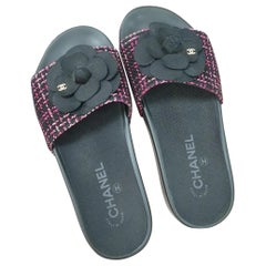 Chanel Camelia Tweed Sandals Flip Flops