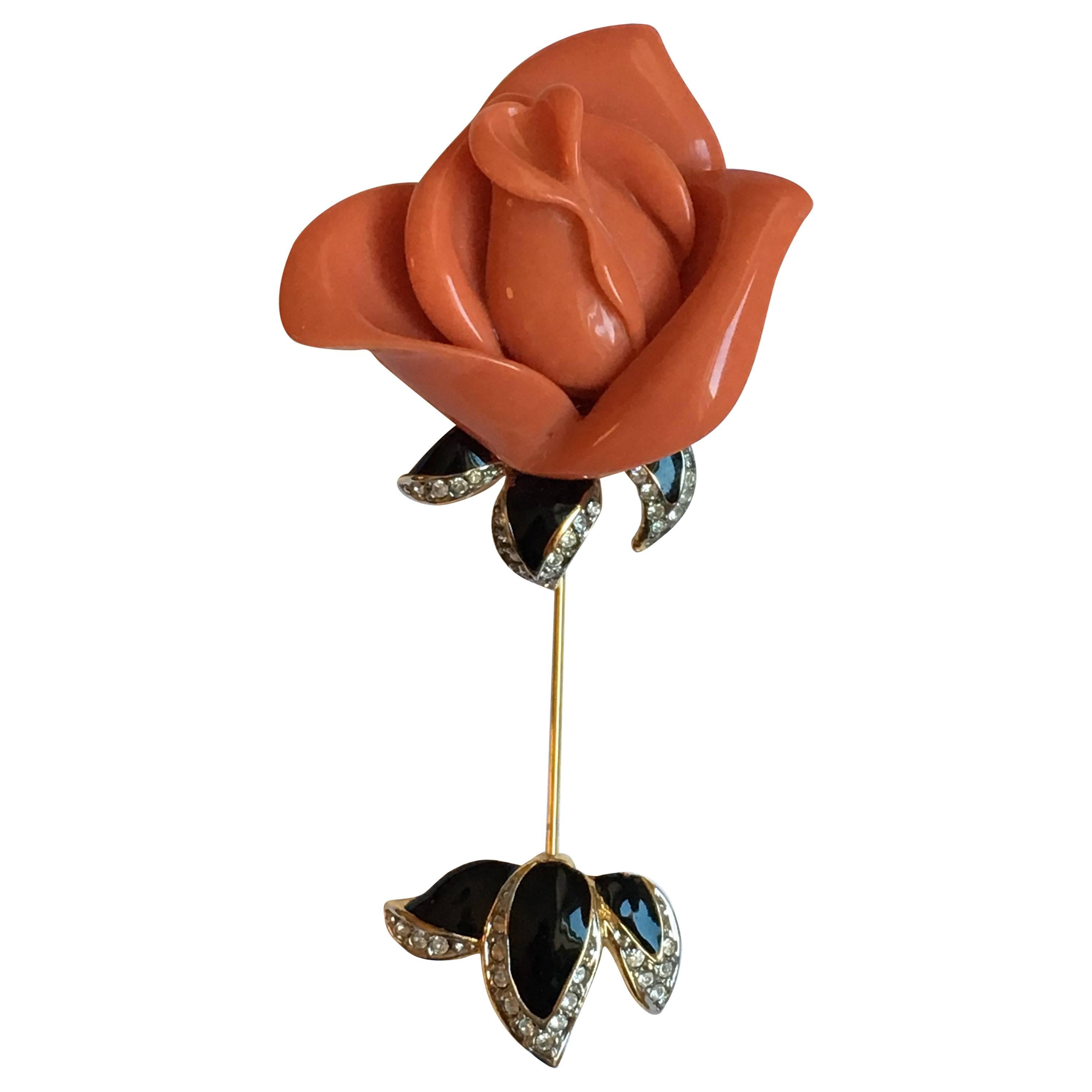 Kenneth Jay Lane Coral Colored Rose Stick Pin For Sale