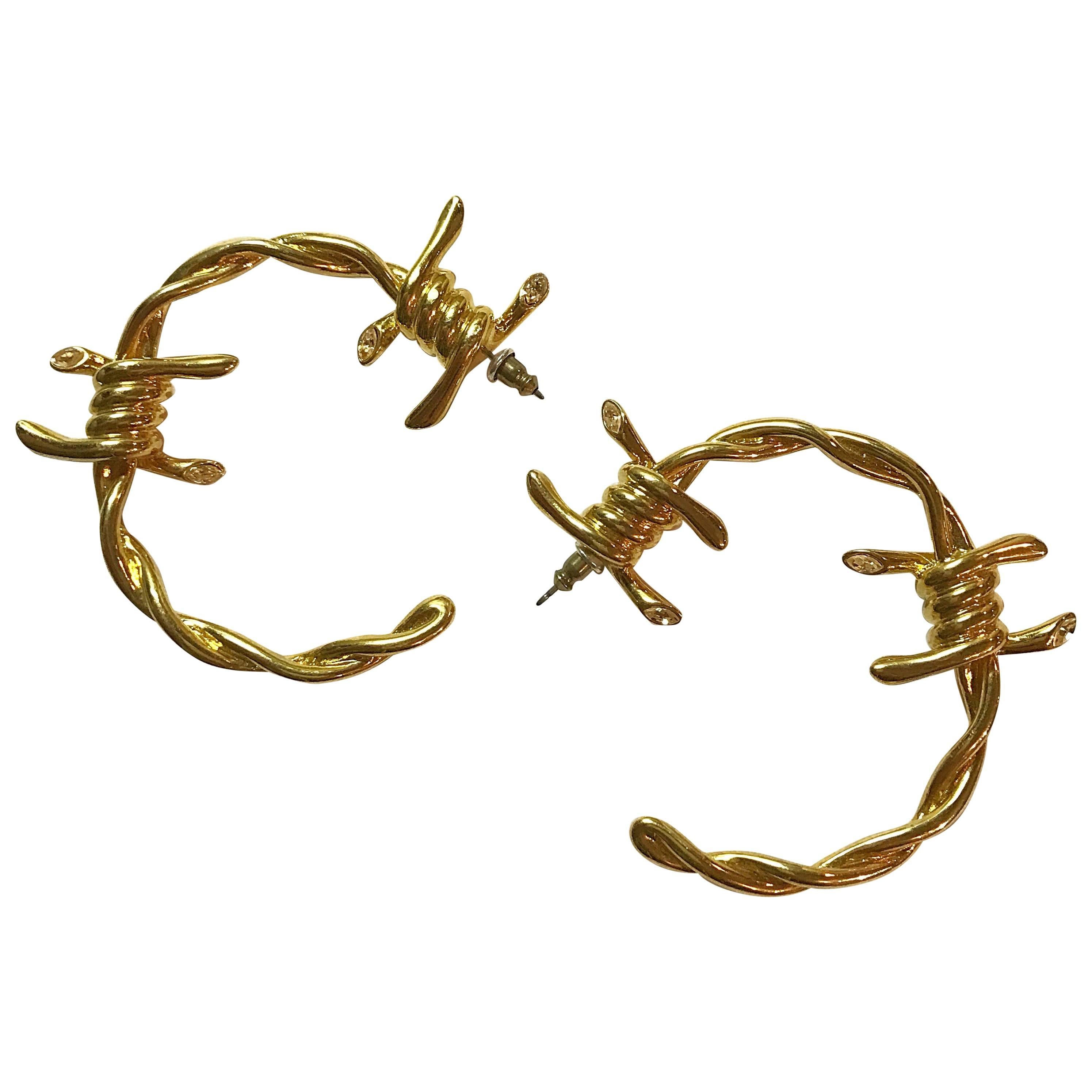 Rare Vivienne Westwood For Agent Provocateur Gold Barbed Wire Big Hoop Earrings