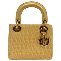 Christian Dior Gold Suede Mini Lady Dior Bag With Optional Shoulder Strap