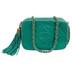 Chanel 1990's Green Lambskin Tassel Caviar CC Pocket Camera Bag