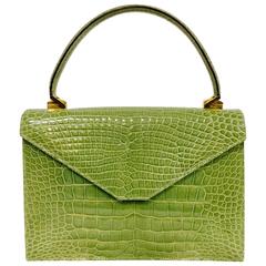 Giorgio's Palm Beach Spring Green Alligator Structured Flap Hand Bag 