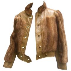 Sale Mink & Leather Eisenhower Style Cropped Jacket c 1970s