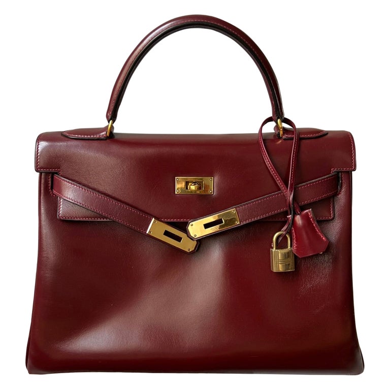 Exquisite 1955 Hermès Kelly 32 Retourné Rouge H Box Calf Leather 