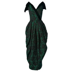 Damask evening dress with black velvet neckline Lydia Carlton