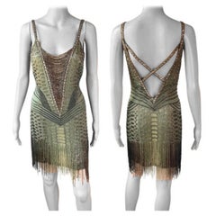 Roberto Cavalli F/W 2006 Embelished Beaded Fringed Flapper Open Back Mini Dress