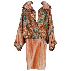 1920's French Metallic Deco-Lame & Pink Silk Velvet Poet-Sleeve Flapper Coat 5