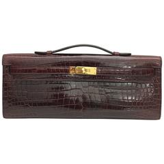 Brand New Hermes Kelly Cut Croc Bourgogne Shiny Croc GHW