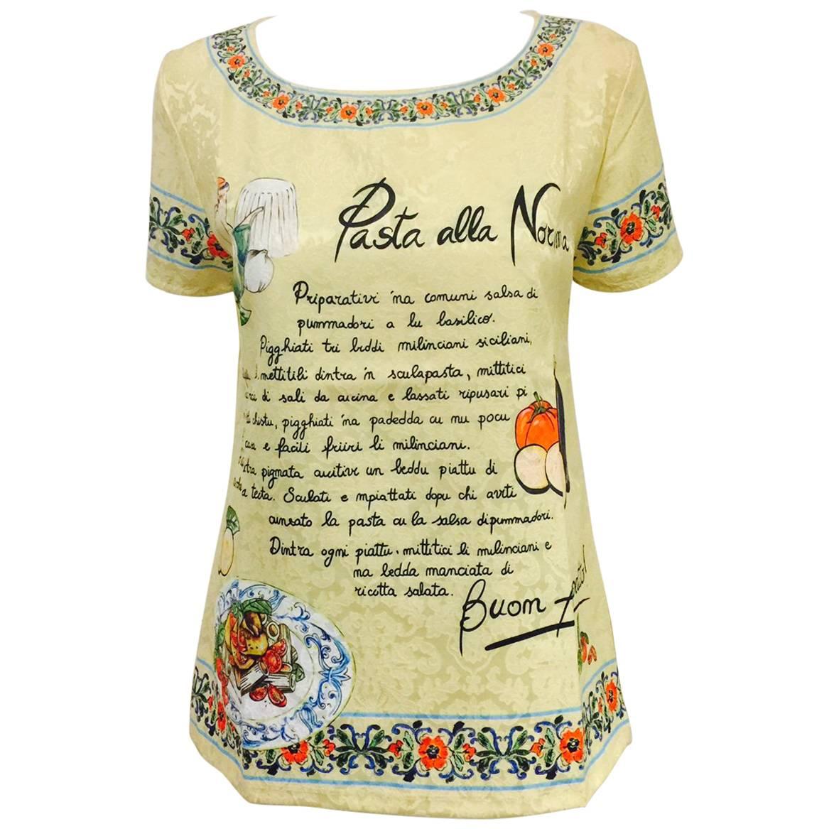 Dolce & Gabbana Pasta alla Norma Recipe Brocade Short Sleeve Tee Shirt  For Sale