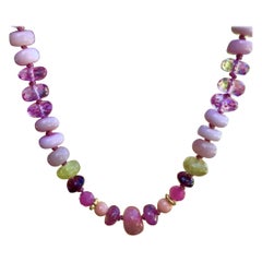 110 Carat Pink Sapphire and Australian Opal Beaded Candy Necklace in 14K Gold