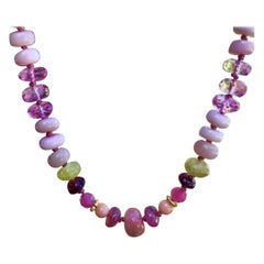 Genuine 110 Carat Pink Sapphire and Australian Opal Beaded Yellow Gold Necklace