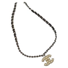 Chanel Black Chain Pearl Pendant Necklace