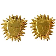 Yves Saint Laurent YSL Robert Gossens Gold Tone Sun Earrings