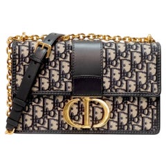 Borsa a Spalla Dior 30 Montaigne Chain Jacquarde Oblique Blu