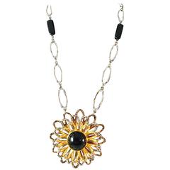 Vintage 1960s Castlecliff Flower Pendant Necklace