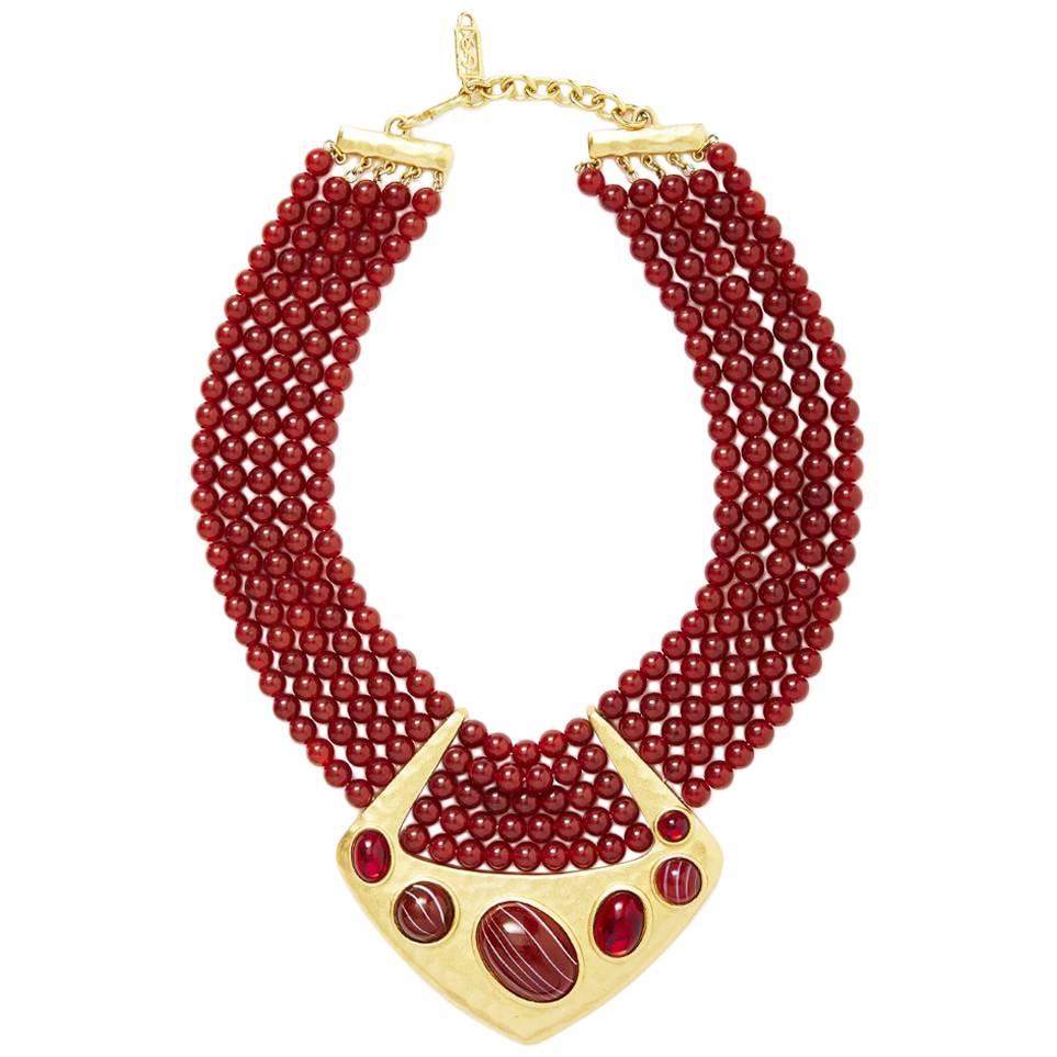 Yves Saint Laurent Multistrand Bib Necklace with Hammered Gold Detail