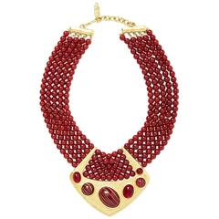 Yves Saint Laurent Multistrand Bib Necklace with Hammered Gold Detail 7