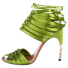 NWT Iconic TOM FORD for GUCCI S/S 2004 Green Satin Corset Shoes Sandals 6.5 , 7