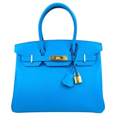 Hermes Birkin 30 Blue Frida Epsom Leather Gold Hardware New