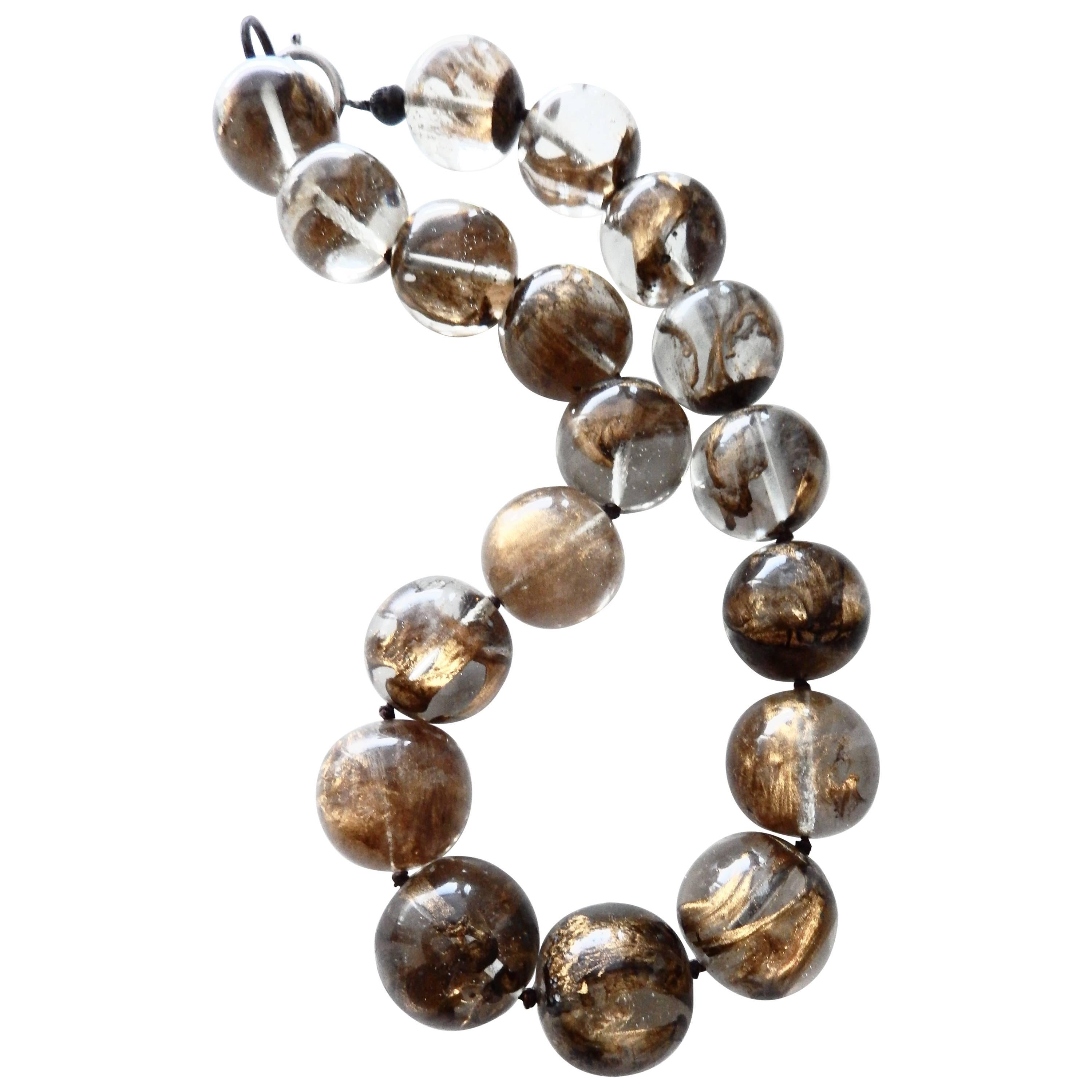 1980s Donatella Pellini Gold Resin Beaded Necklace