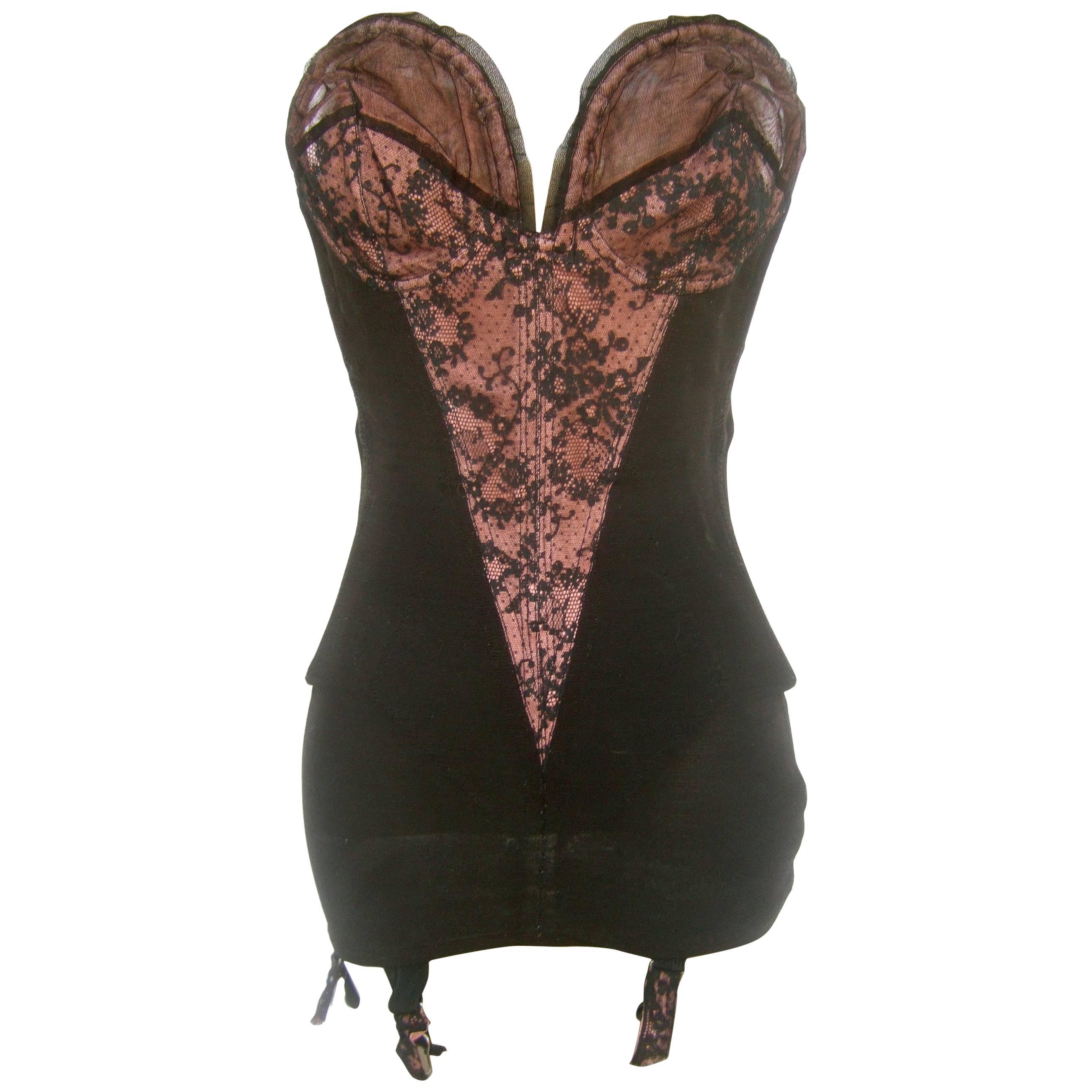 Saks Fifth Avenue Sexy Black Lace Merry Widow Girdle c 1950s
