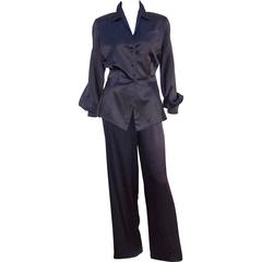 Thierry Mugler Couture Black Silk Charmeuse Evening Pajamas 2