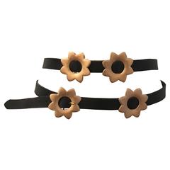 1980s Kenzo Long Black Wrap Belt with Gold Flowers 6