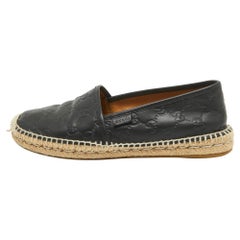 Gucci Black Guccissima Leather Espadrille Flats Size 39
