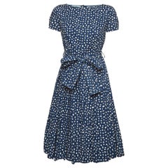 Prada Navy Blue Geometric Print Cotton Pleated Mini Dress S