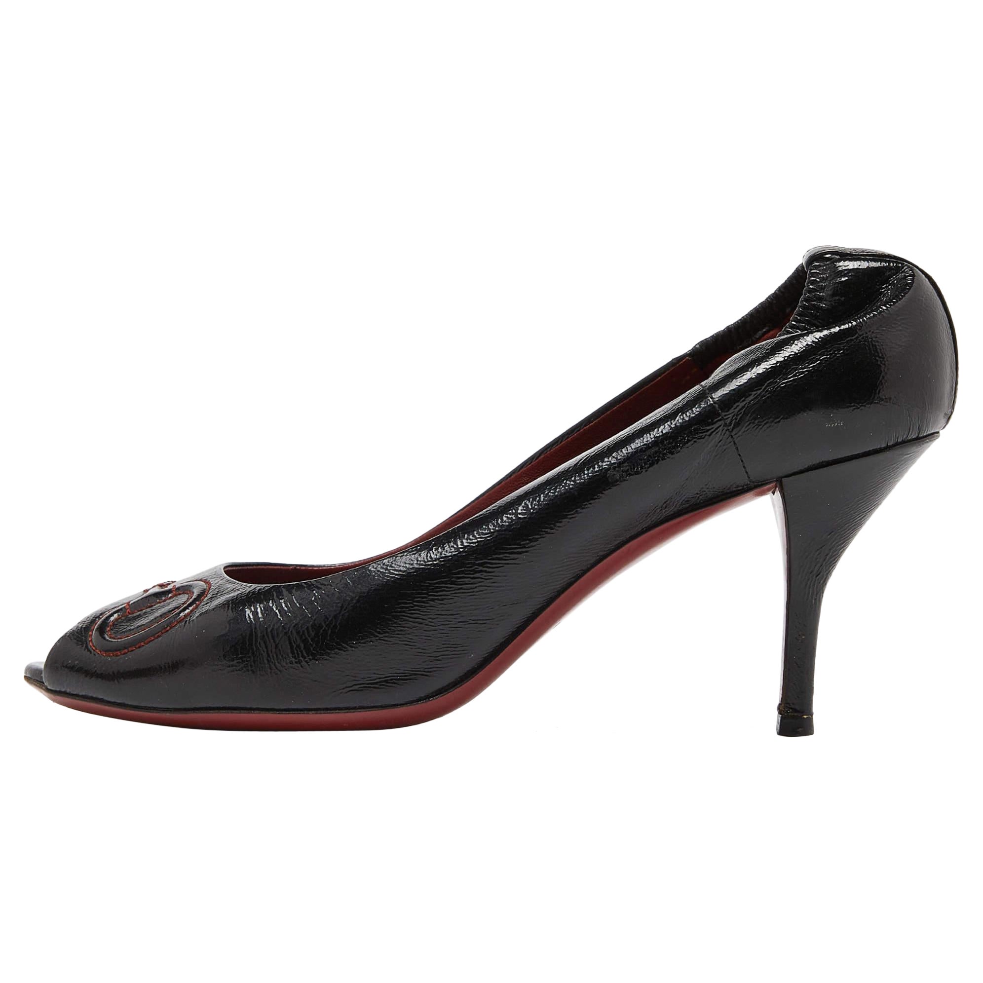Gucci Negro Cuero Horsebit Peep Toe Bombas Tamaño 39.5 en venta