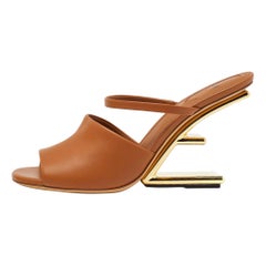 Fendi Tan Leather First Heel Mules Size 40