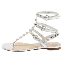 Valentino Silver Leather Rockstud Slide Flats Size 35