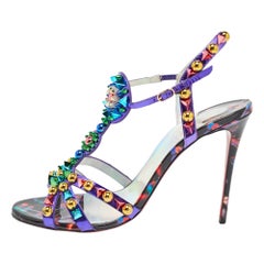 Christian Louboutin Purple Patent Leather Studded Goldora Sandals Size 40.5