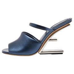 Fendi Blue Leather Fendi First Slide Sandals Size 40