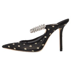 Jimmy Choo Black Mesh and Suede Bing Crystal Pointed Toe Mules Size 37