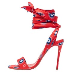 Christian Louboutin Red/Blue Evil Eye Satin Sandale Du Desert Sandals Size 37