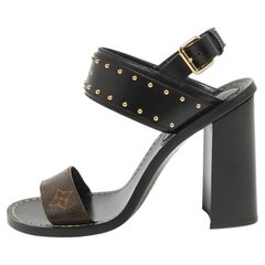 Louis Vuitton Black/Brown Monogram Canvas Nomad Ankle Strap Sandals Size 38.5