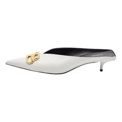 Balenciaga White Leather BB Knife Heel Mules Size 40