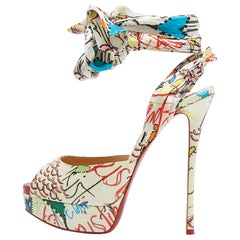 Christian Louboutin Multicolor Satin Jersey Vamp Graffiti Sandals Size 38