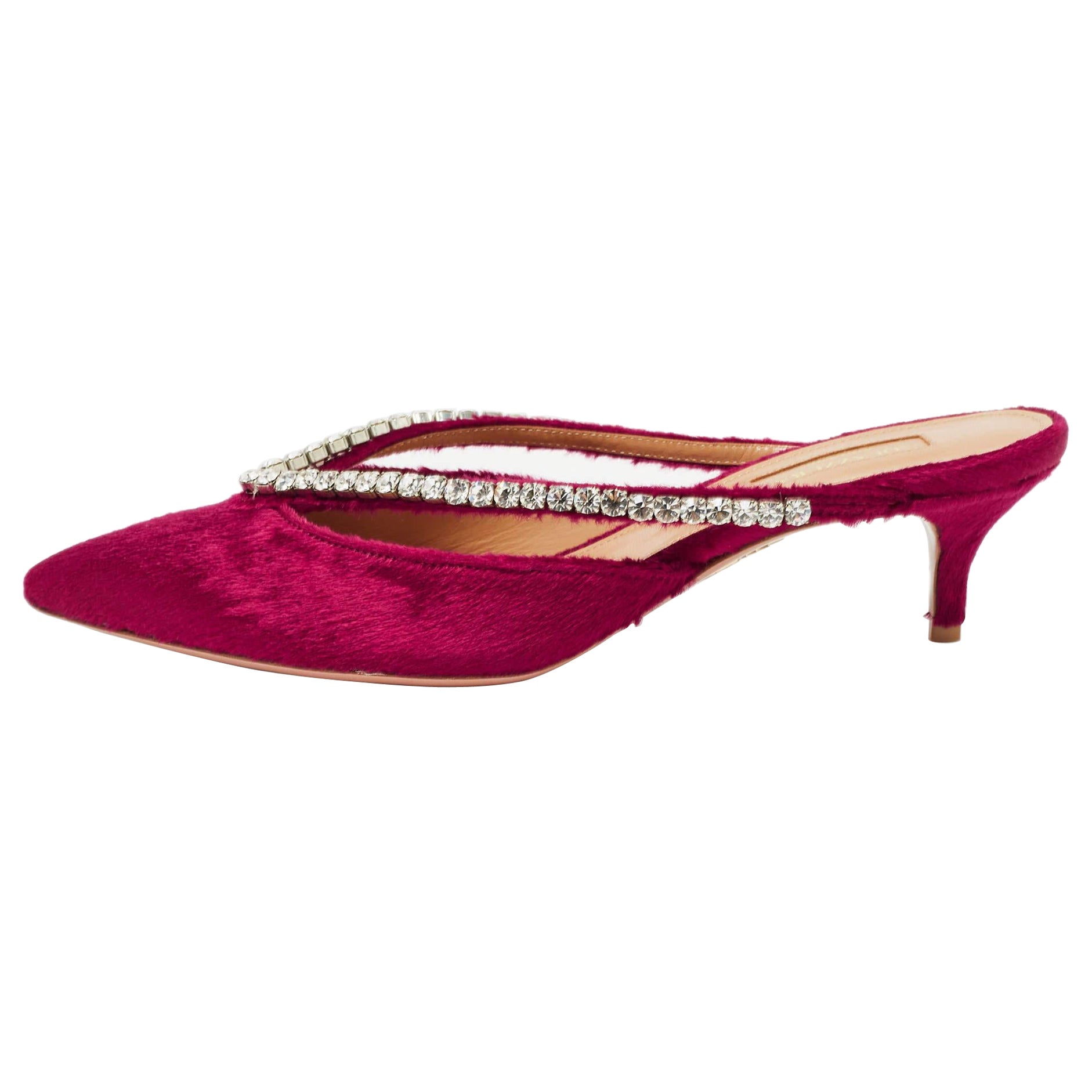 Mules Sabine de terciopelo rosa adornado con cristales Aquazzura Talla 38