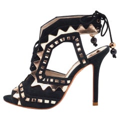 Sophia Webster Black/Metallic Suede & Leather Peep Toe Tie Sandals Size 36