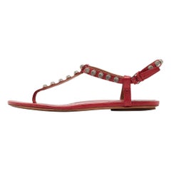 Balenciaga Dark Pink Leather Studded Thong Flat Sandals Size 40