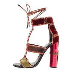Tom Ford Multicolor  Leather and Denim Patchwork Ankle Strap Sandals Size 36.5