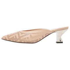 Fendi Beige Leather Perforated FF Mules Size 36