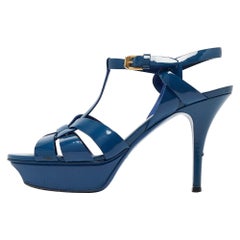 Yves Saint Laurent Blue Patent Tribute Sandals Size 38