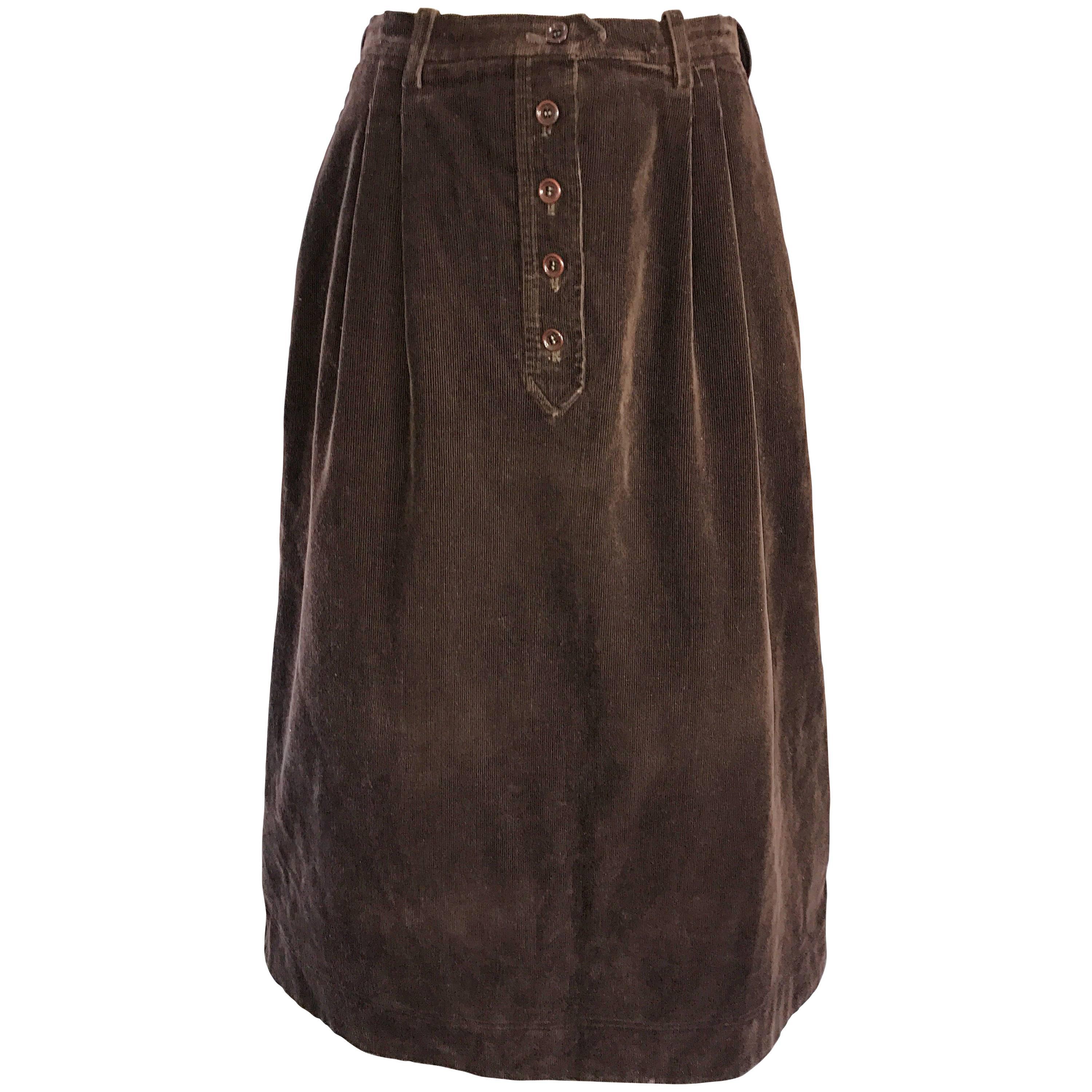 1970s Yves Saint Laurent Rive Gauche Brown Corduroy A - Line Vintage Mide Skirt  For Sale